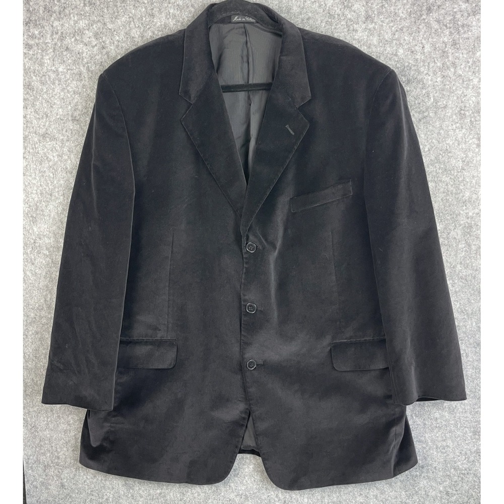 Vintage Calvin America Velvet Blazer Sport Coat Mens 46R Black 3 Button Cotton